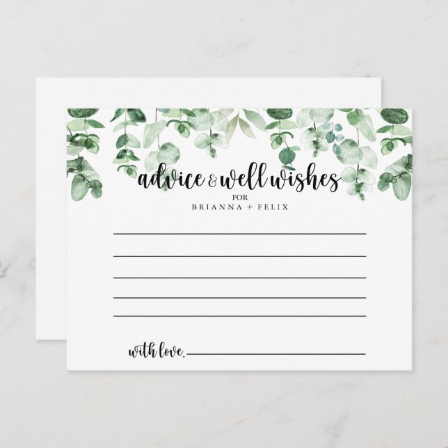 Minimalist Green Eucalyptus Wedding Advice Card (Front/Back)