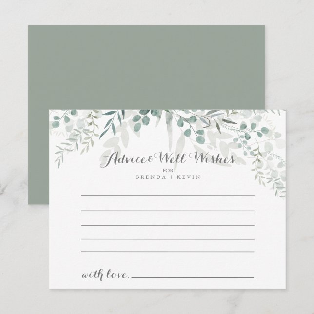 Minimalist Green Eucalyptus Wedding Advice Card (Front/Back)