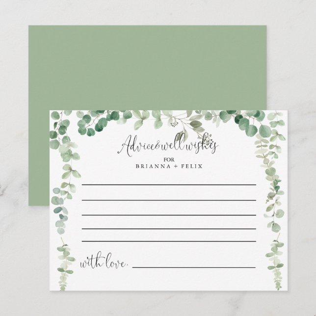 Minimalist Green Eucalyptus Wedding Advice Card (Front/Back)