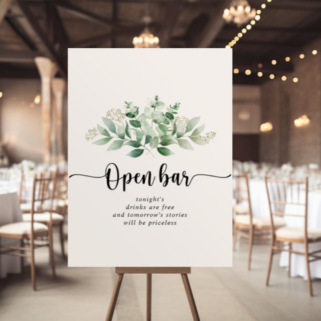 Minimalist Green Eucalyptus Wedding Open Bar  Poster (Creator Uploaded)