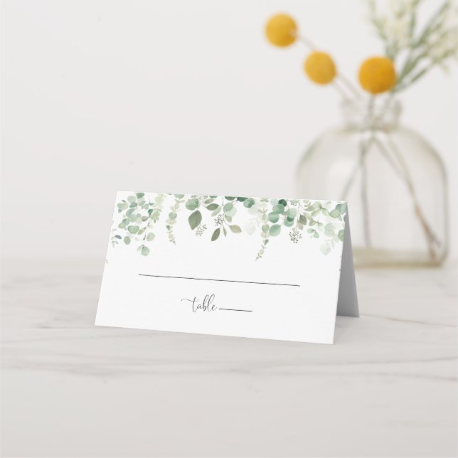 Minimalist Green Eucalyptus Wedding Place Card (Front)