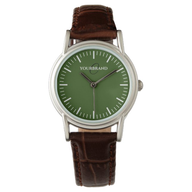 Minimalist green face custom monogram women's watch (Front)