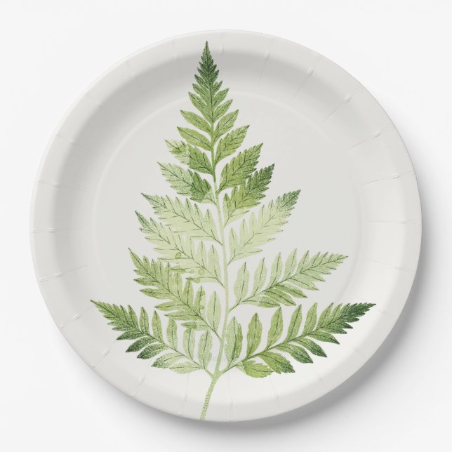 Minimalist Green Fern Botanical Illustration Paper Plate (Front)