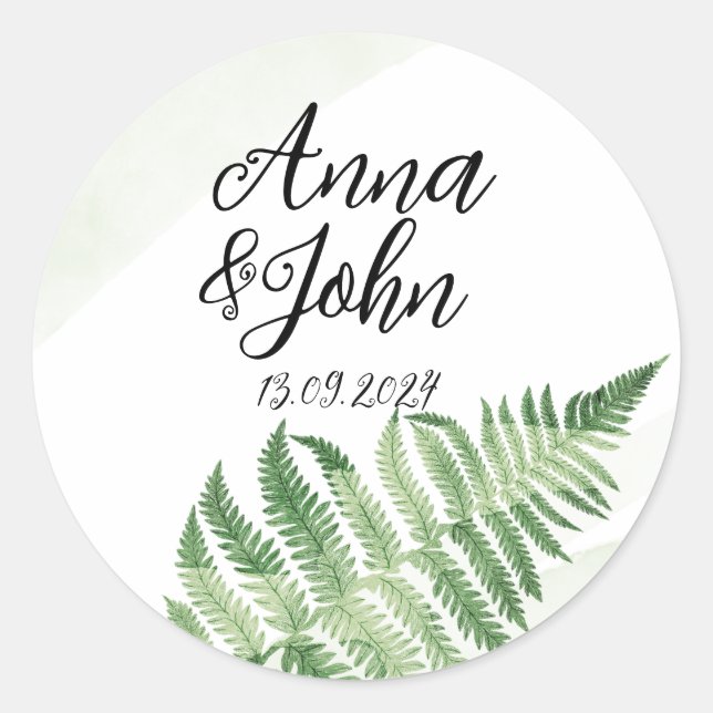 Minimalist Green Fern Classic Round Sticker (Front)