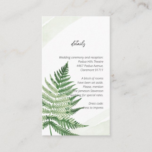 Minimalist Green Fern Enclosure Card (Front)