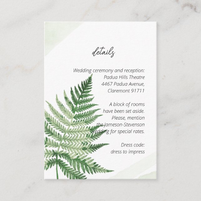 Minimalist Green Fern Enclosure Card (Front)