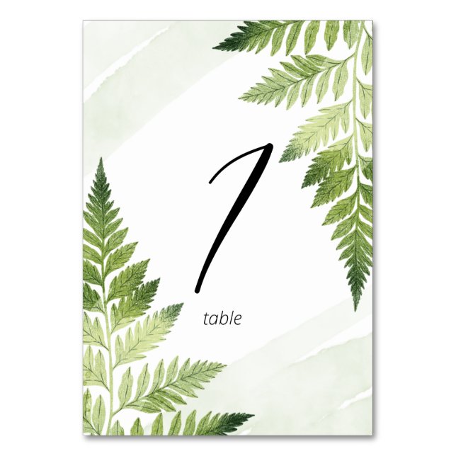 Minimalist Green Fern Table Number (Front)