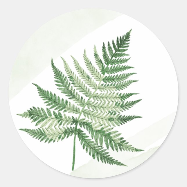 Minimalist Green Fern Wedding Classic Round Sticker (Front)