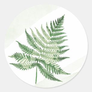 Minimalist Green Fern Wedding Classic Round Sticker