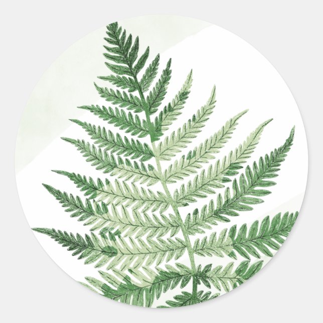 Minimalist Green Fern Wedding Classic Round Sticker (Front)