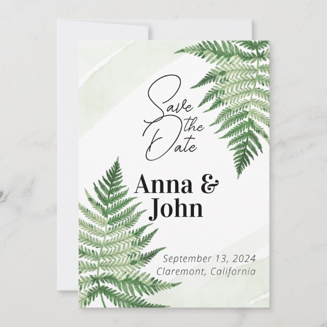 Minimalist Green Fern Wedding Invitation (Front)