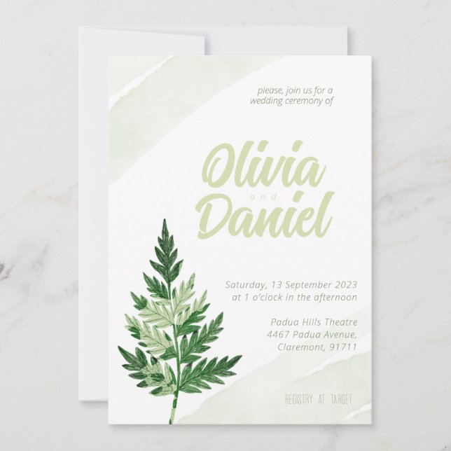 Minimalist Green Fern Wedding Invitation (Front)