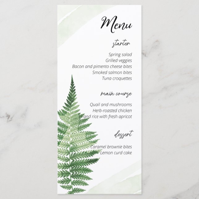 Minimalist Green Fern Wedding Menu (Front)