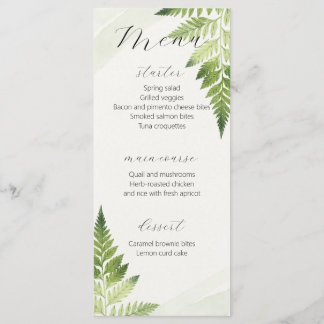 Minimalist Green Fern Wedding Menu