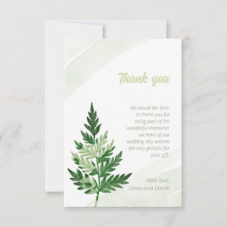 Minimalist Green Fern Wedding Thank You Card