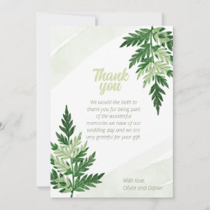 Minimalist Green Fern Wedding Thank You Card