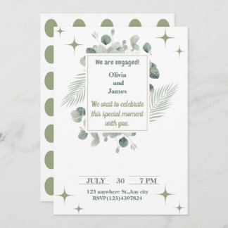 Minimalist Green floral Engagement Invitation