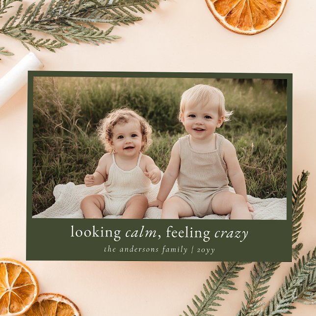 Minimalist Green Funny Christmas Family Photo Holiday Card (Creator Uploaded)