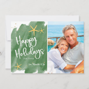 Minimalist Green & Gold Beach Watercolor Holiday