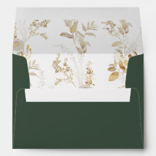 Minimalist Green Gold Florals 5x7 Card Envelope