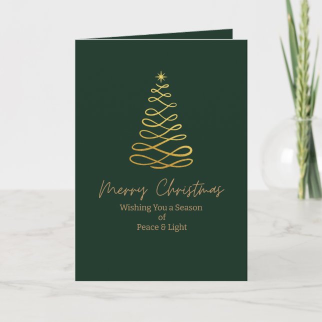 Minimalist Green & Gold Folded Christmas Card (Front)