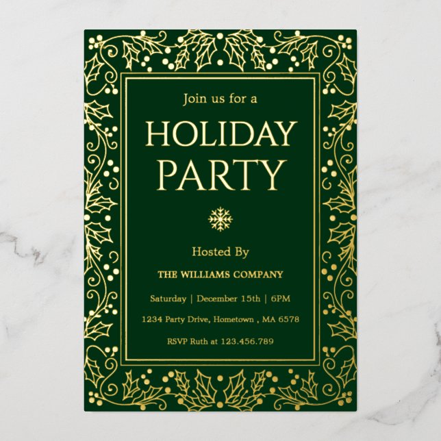 Minimalist Green & Gold Holiday Gathering (Front)