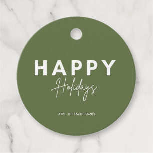Minimalist Green Happy Holidays Personalise Favour Tags
