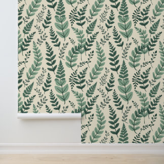 Minimalist Green Leaf Botanical Pattern Wallpaper
