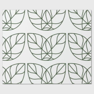 Minimalist Green Leaf Line Art Wrapping Paper