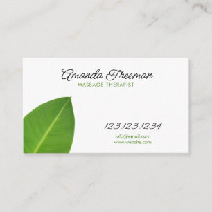 Minimalist Green Leaf Massage Therapist Business Card