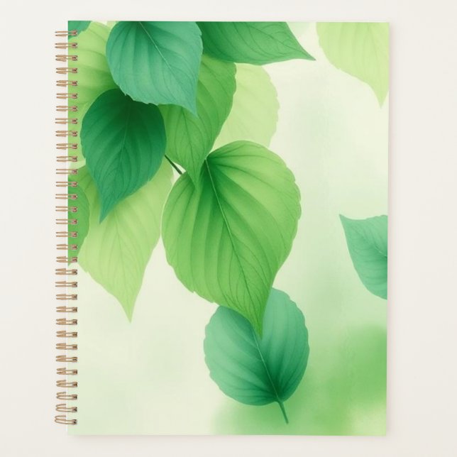 Minimalist Green Leaves Art – Botanical Print Planner (Front)