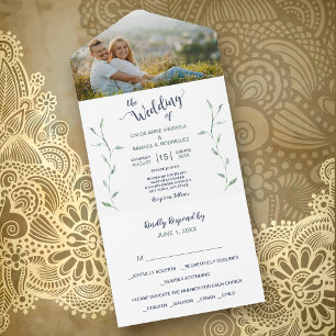 Minimalist Green Leaves Photo Template Wedding