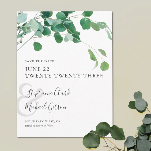 Minimalist Green Leaves Save the Date Custom Postcard (Creator Uploaded)