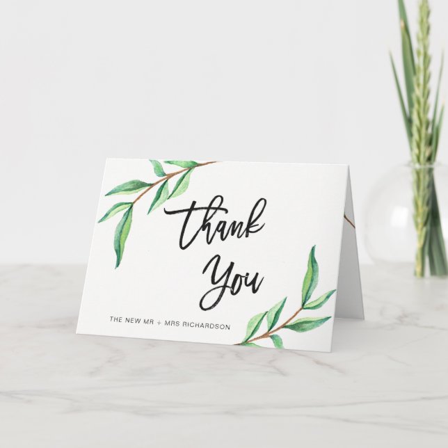Minimalist Green Leaves | Thank You (Front)