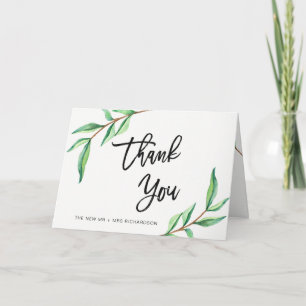 Minimalist Green Leaves   Thank You Card