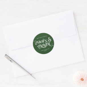 Minimalist Green Merry & Bright Christmas Classic Round Sticker