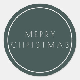 Minimalist Green Merry Christmas Typography Classic Round Sticker