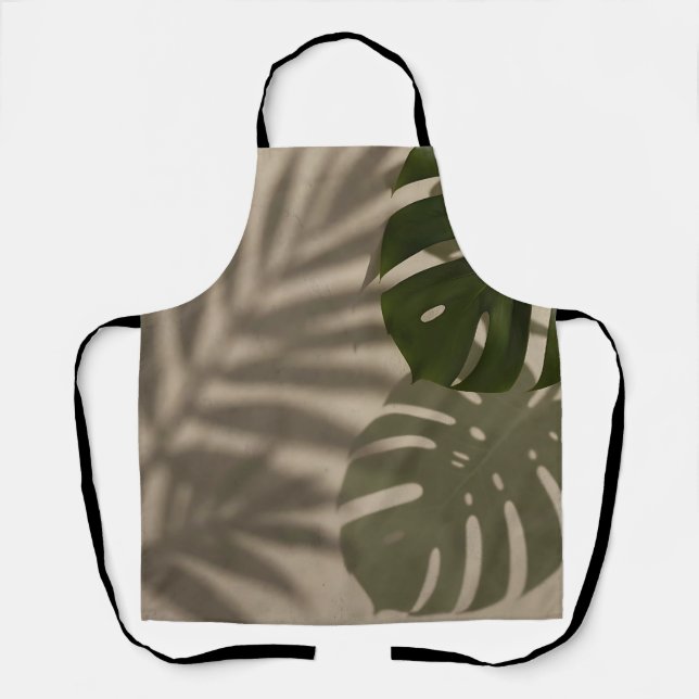 Minimalist Green Monstera Leaf Tropical Shadow Apron (Front)