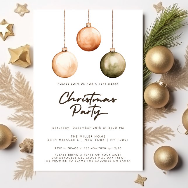 Minimalist Green Natural Ornaments Christmas Party Invitation (Minimalist Green Natural Ornaments Christmas Party Invitation)
