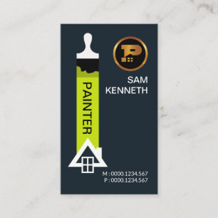 Minimalist Green Paint Brush White Home Painting Business Card