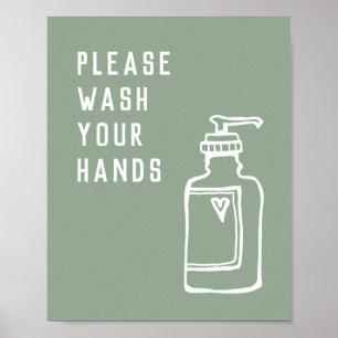 Minimalist Green Please Wash Your Hands Soap Poster