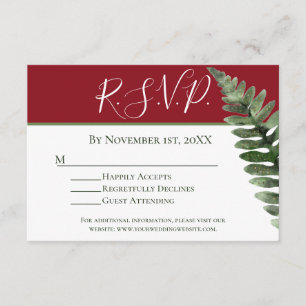 Minimalist Green,Red and White Winter Wedding RSVP Enclosure Card