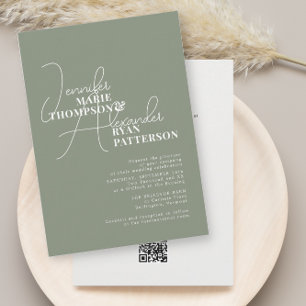 Minimalist Green Sage All in One & RSVP QR Code Invitation