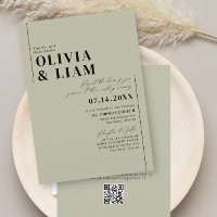 Minimalist Green Sage All One RSVP QR Code Wedding