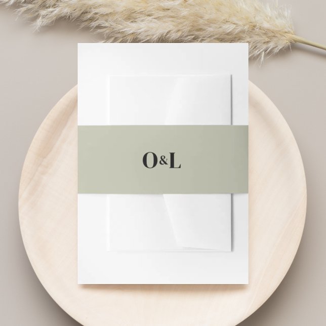 Minimalist Green Sage Monogram Wedding Invitation Belly Band (Creator Uploaded)