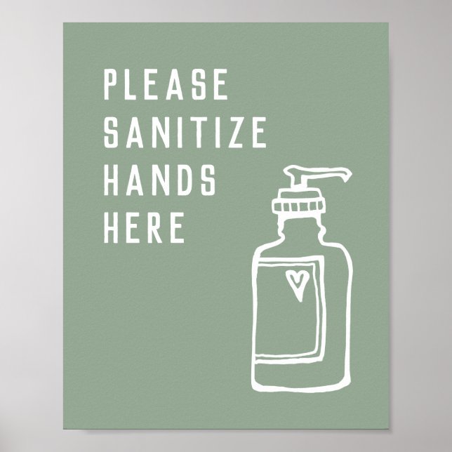 Minimalist Green Sanitize Hands Here Poster (Front)