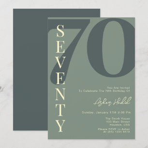 Minimalist Green Seventy 70th Birthday Invitation