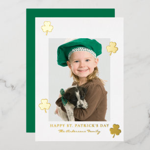 Minimalist Green shamrock St. Patrick's Day Photo Foil Holiday Card