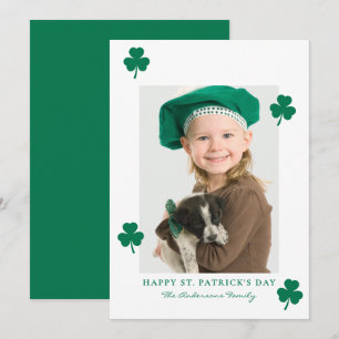 Minimalist Green shamrock St. Patrick's Day Photo Holiday Card