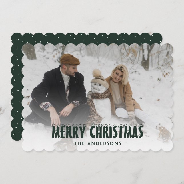 Minimalist Green Snow Photo Merry Christmas Card (Front/Back)